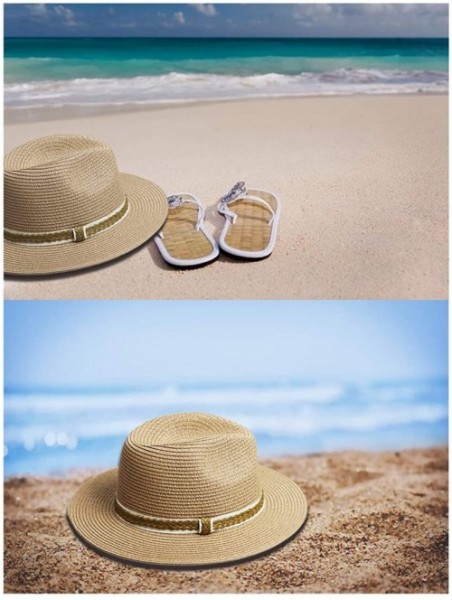 Sun Hats Womens Sun Straw Panama Hat - Foldable Floppy Wide Brim Hat Beach Cap UPF50 - Brown - CT18UXC8EUD $18.86