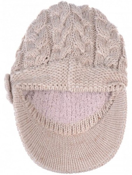 Skullies & Beanies Women's Winter Fleece Lined Elegant Flower Cable Knit Newsboy Cabbie Hat - Lt. Beige Cable Flower - C718II...