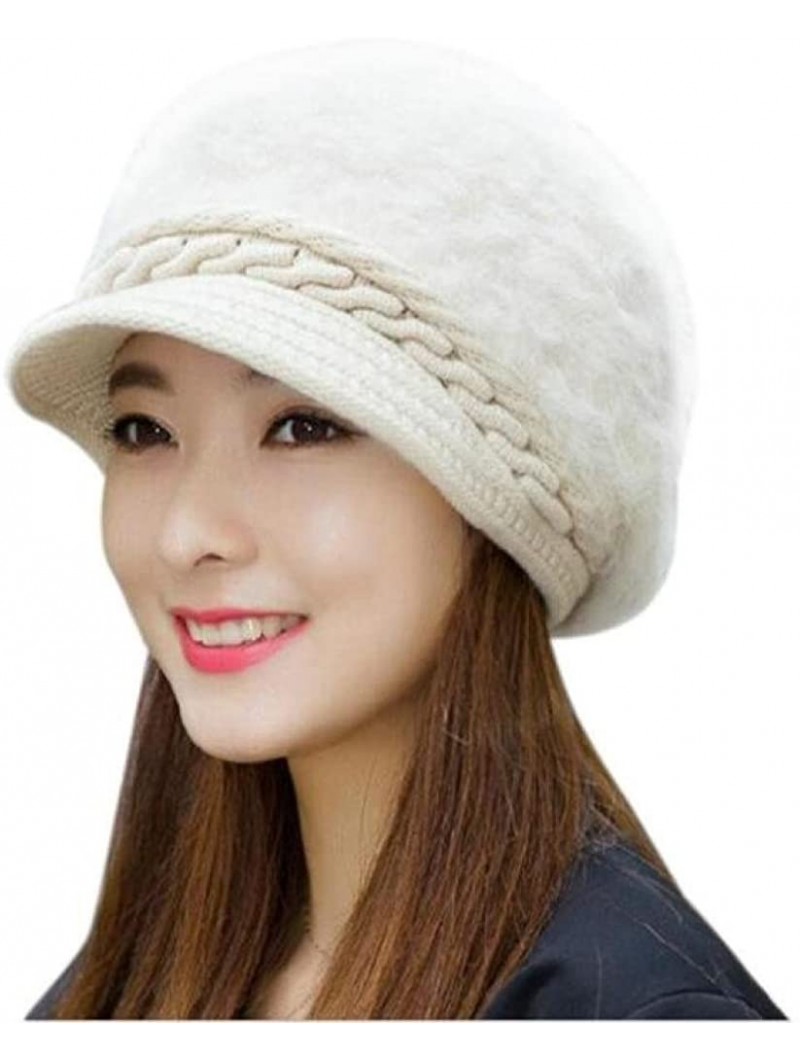 Berets Fashion Women Hat Winter Skullies Beanies Knitted Hats Rabbit Fur Cap - Beige - CJ12NEU61O6 $10.65