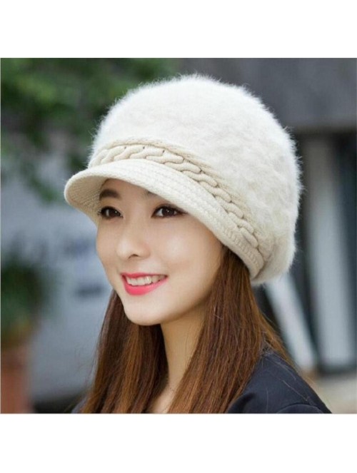 Berets Fashion Women Hat Winter Skullies Beanies Knitted Hats Rabbit Fur Cap - Beige - CJ12NEU61O6 $10.65