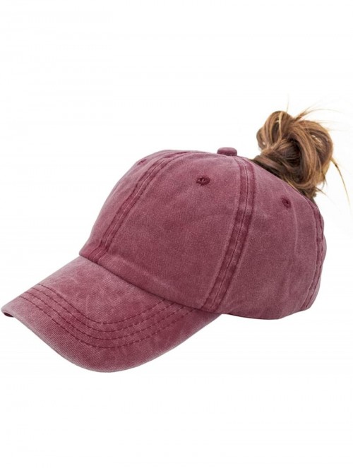 Baseball Caps Washed Mesh Ponytail Hat Distressed Women Baseball Cotton - Wine Red - C418I26AUHZ $12.04