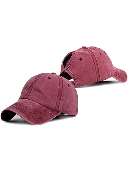 Baseball Caps Washed Mesh Ponytail Hat Distressed Women Baseball Cotton - Wine Red - C418I26AUHZ $12.04