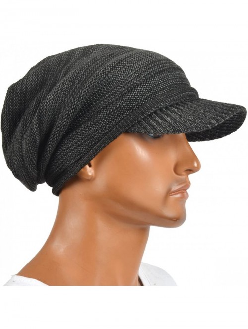 Skullies & Beanies Mens Womens Thick Fleece Lined Knit Newsboy Cap Slouch Beanie Hat with Visor - Dark Grey - CY186IUTY06 $15.37