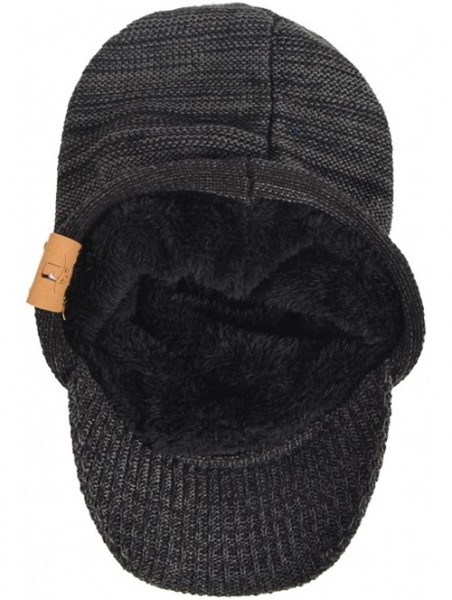 Skullies & Beanies Mens Womens Thick Fleece Lined Knit Newsboy Cap Slouch Beanie Hat with Visor - Dark Grey - CY186IUTY06 $15.37