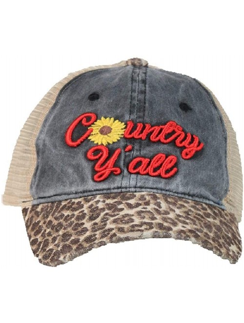 Baseball Caps High Ponytail Bun Trucker Mesh Vented Baseball Hat Cap - Country Yall Cheetah Leopard Brown - CC18IRXWX2I $19.16