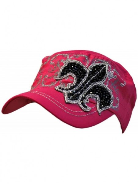 Newsboy Caps Pink Cotton Cadet Cap Hat with Fleur De Lis - C511DBWNE4F $28.35