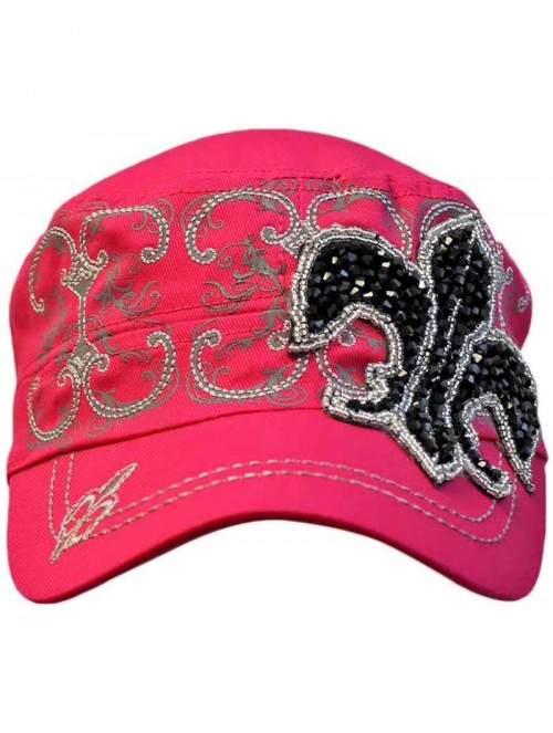 Newsboy Caps Pink Cotton Cadet Cap Hat with Fleur De Lis - C511DBWNE4F $28.35