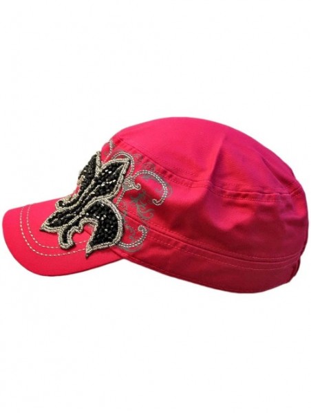 Newsboy Caps Pink Cotton Cadet Cap Hat with Fleur De Lis - C511DBWNE4F $28.35