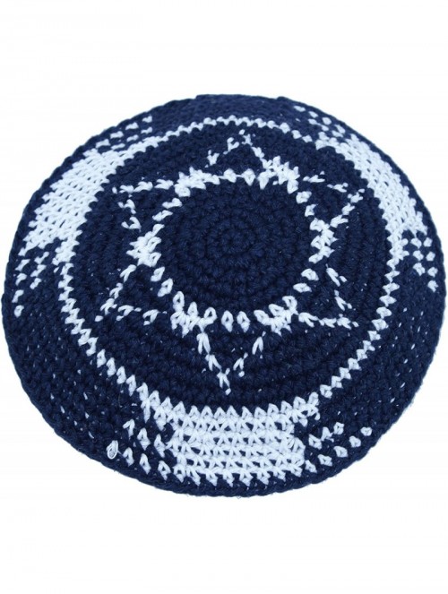 Skullies & Beanies Dark Blue/White with Star of David17cm DMC 100% Knitted Cotton Kippah Jewish - CF12MXP994R $16.44