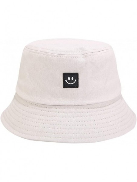 Bucket Hats Unise Hat Summer Travel Bucket Beach Sun Hat Smile Face Visor - Beige - CJ1945RSWHN $14.38