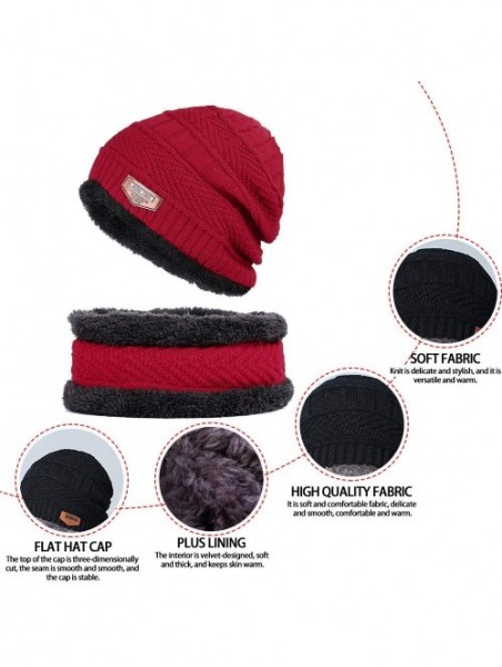 Skullies & Beanies Winter Knit Plus Velvet hat Collar - Simple Autumn and Winter Windproof Warm Collar(Wine red) - Red - CM18...