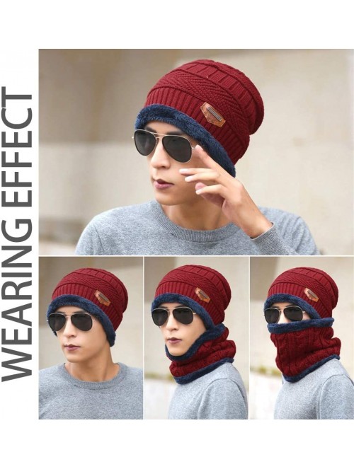 Skullies & Beanies Winter Knit Plus Velvet hat Collar - Simple Autumn and Winter Windproof Warm Collar(Wine red) - Red - CM18...