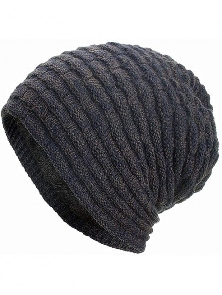 Skullies & Beanies Warm Oversized Chunky Soft Oversized Cable Knit Slouchy Beanie Winter Warm Knit Hat Skull Cap - Navy 3 - C...