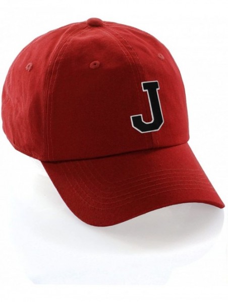 Baseball Caps Customized Letter Intial Baseball Hat A to Z Team Colors- Red Cap White Black - Letter J - CS18ET663DS $16.47