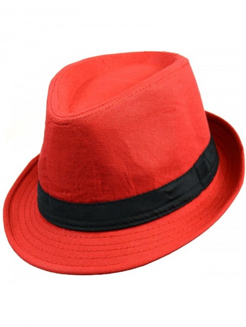 Fedoras Solid Color Summer Men's Fedora Hat - Red - CB12EBCR8EP $14.79