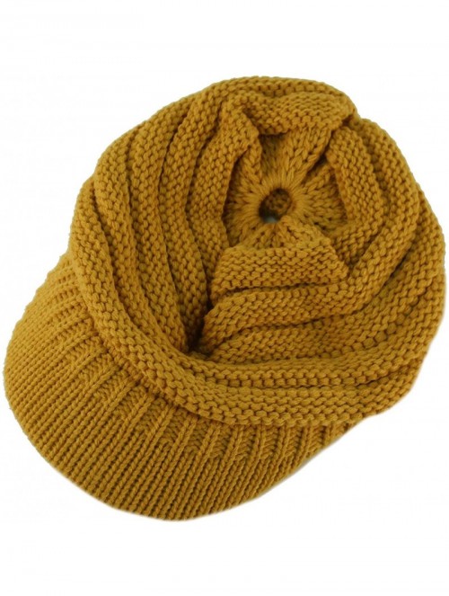 Skullies & Beanies Ponytail Visor Brim Messy Bun BeanieTail Stretchy Knit Beanie Sun Hat - Solid Mustard - C118KA4D6ZL $13.06