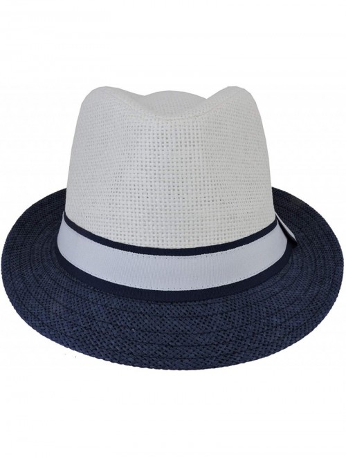 Fedoras Fedora Straw Hat for Mens Women Sun Beach Derby Panama Summer Hats w Brim Black to White - Navy White - CN184XLXZ3L $...