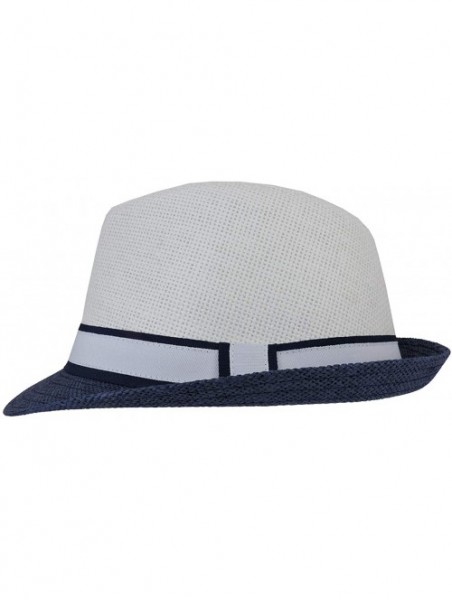 Fedoras Fedora Straw Hat for Mens Women Sun Beach Derby Panama Summer Hats w Brim Black to White - Navy White - CN184XLXZ3L $...