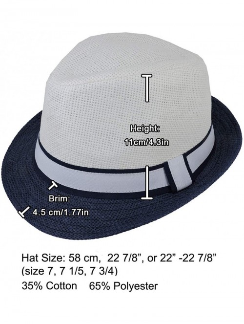 Fedoras Fedora Straw Hat for Mens Women Sun Beach Derby Panama Summer Hats w Brim Black to White - Navy White - CN184XLXZ3L $...