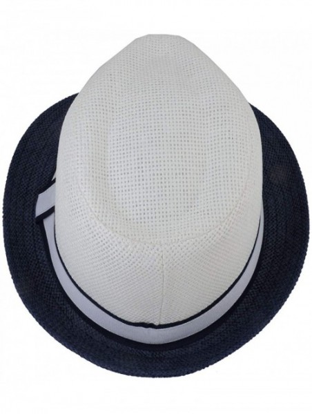 Fedoras Fedora Straw Hat for Mens Women Sun Beach Derby Panama Summer Hats w Brim Black to White - Navy White - CN184XLXZ3L $...