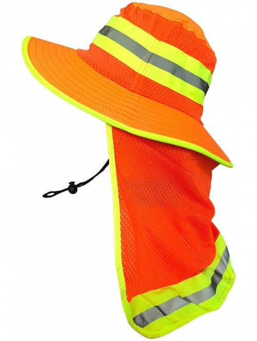 Sun Hats Men High Visibility Reflective Sun Hat with Neck Flap Wide Brim Boonie Hat Bucket Cap - 1pc Neon Orange - CF18WHN3EK...