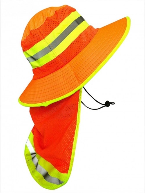 Sun Hats Men High Visibility Reflective Sun Hat with Neck Flap Wide Brim Boonie Hat Bucket Cap - 1pc Neon Orange - CF18WHN3EK...