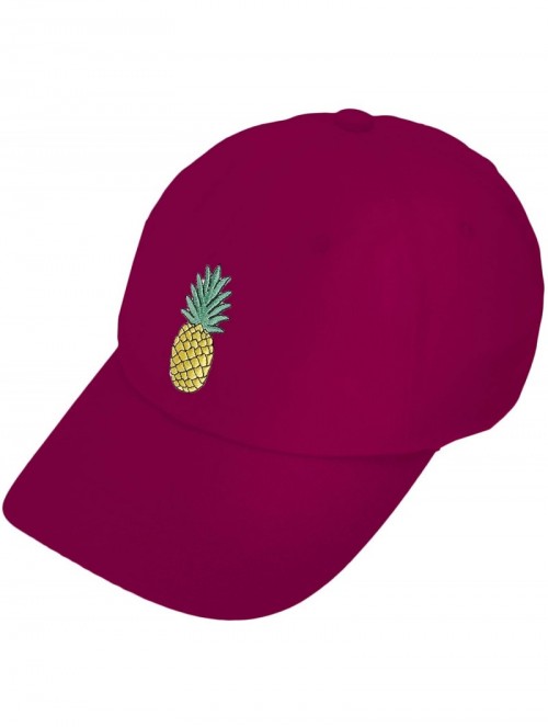 Baseball Caps Embroidered Cotton Baseball Cap Adjustable Snapback Dad Hat - Dark Red- Pineapple - CT18UX6E2QH $16.23