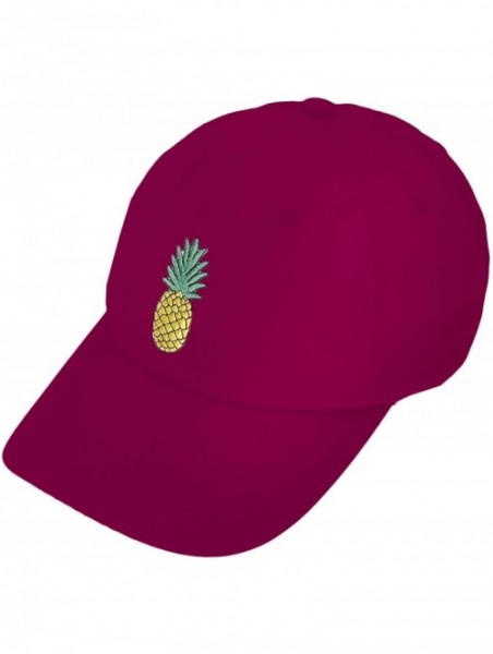 Baseball Caps Embroidered Cotton Baseball Cap Adjustable Snapback Dad Hat - Dark Red- Pineapple - CT18UX6E2QH $16.23