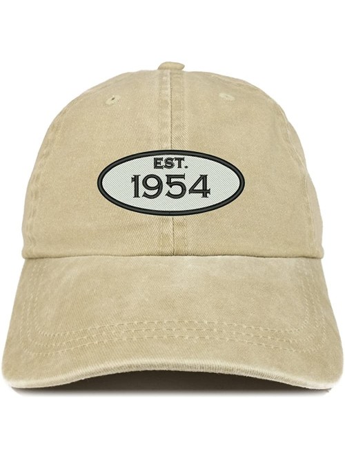 Baseball Caps Established 1954 Embroidered 66th Birthday Gift Pigment Dyed Washed Cotton Cap - Khaki - CL12O5QOZ36 $19.56