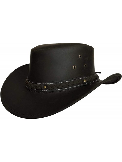 Cowboy Hats Mens Cowboy Down Under Leather Aussie Hat Wide Brim - Brown - C518L50H8TD $42.23