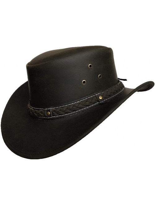 Cowboy Hats Mens Cowboy Down Under Leather Aussie Hat Wide Brim - Brown - C518L50H8TD $42.23