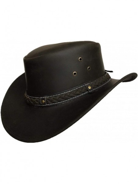 Cowboy Hats Mens Cowboy Down Under Leather Aussie Hat Wide Brim - Brown - C518L50H8TD $42.23