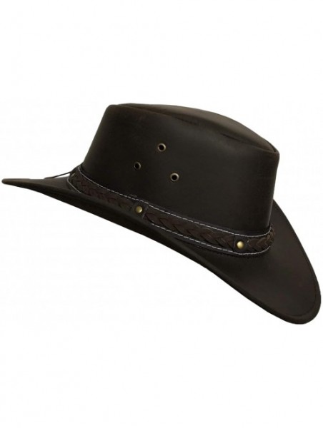 Cowboy Hats Mens Cowboy Down Under Leather Aussie Hat Wide Brim - Brown - C518L50H8TD $42.23