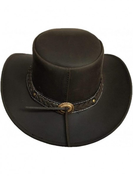 Cowboy Hats Mens Cowboy Down Under Leather Aussie Hat Wide Brim - Brown - C518L50H8TD $42.23