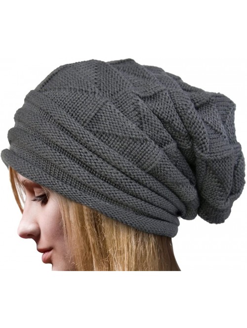 Skullies & Beanies Women's Winter Beanie Knit Crochet Ski Hat Oversized Cap Hat Warm Dark Gray - CW12B7QCQWH $11.45