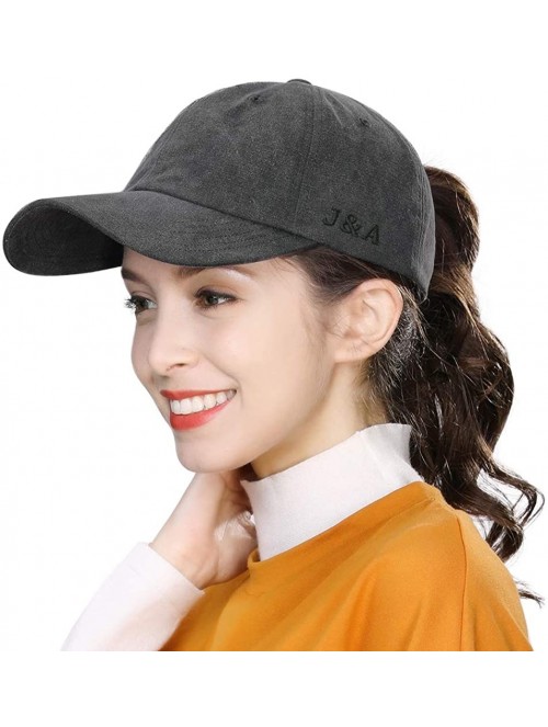 Baseball Caps 100% Cotton Ponytail Unconstructed Washed Dad Hat Messy High Bun Ponycaps Plain Baseball Cap - Black00700 - C11...