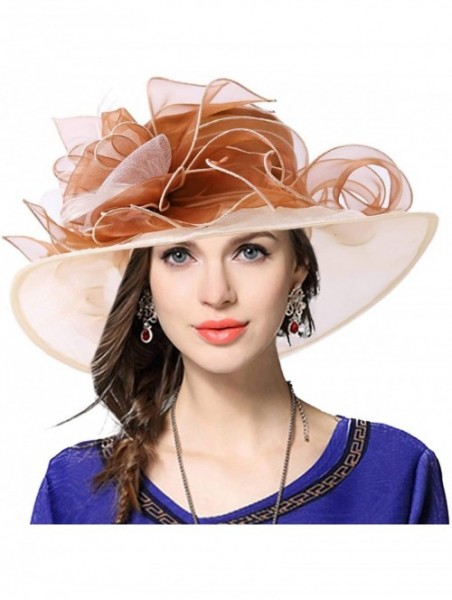 Sun Hats Women Floral Wedding Dress Tea Party Derby Racing Church Hat - Cream&apricot - C217XHW9HZW $29.54