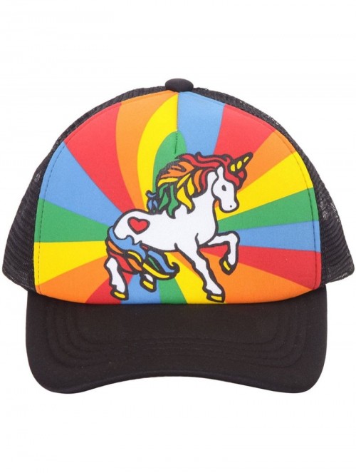 Baseball Caps Unicorn Mesh Trucker Hat - Black w/Rainbow - CM11F7CLQCJ $18.07