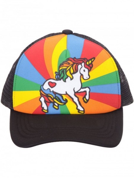 Baseball Caps Unicorn Mesh Trucker Hat - Black w/Rainbow - CM11F7CLQCJ $18.07