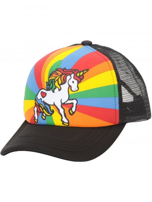 Baseball Caps Unicorn Mesh Trucker Hat - Black w/Rainbow - CM11F7CLQCJ $18.07