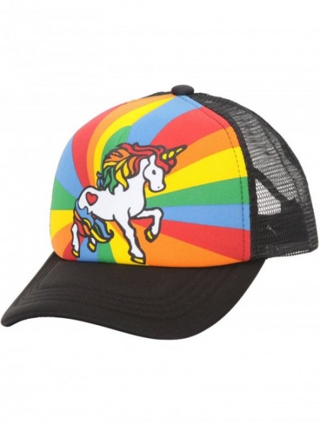 Baseball Caps Unicorn Mesh Trucker Hat - Black w/Rainbow - CM11F7CLQCJ $18.07