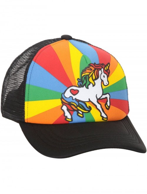 Baseball Caps Unicorn Mesh Trucker Hat - Black w/Rainbow - CM11F7CLQCJ $18.07