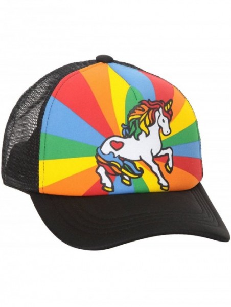 Baseball Caps Unicorn Mesh Trucker Hat - Black w/Rainbow - CM11F7CLQCJ $18.07