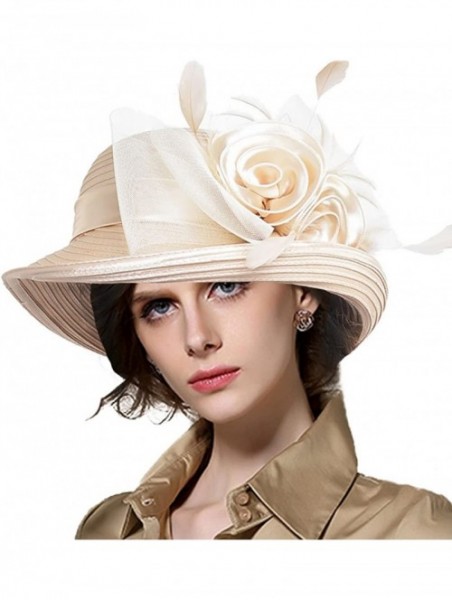 Bucket Hats Lady Derby Dress Church Cloche Hat Bow Bucket Wedding Bowler Hats - Bowler-apricot - CD18786LOI7 $30.25