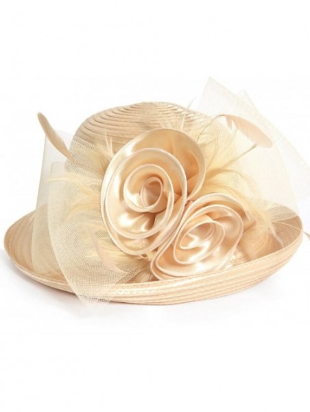 Bucket Hats Lady Derby Dress Church Cloche Hat Bow Bucket Wedding Bowler Hats - Bowler-apricot - CD18786LOI7 $30.25