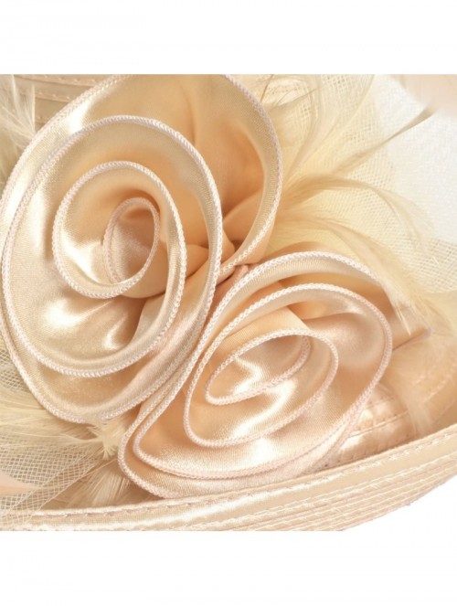 Bucket Hats Lady Derby Dress Church Cloche Hat Bow Bucket Wedding Bowler Hats - Bowler-apricot - CD18786LOI7 $30.25