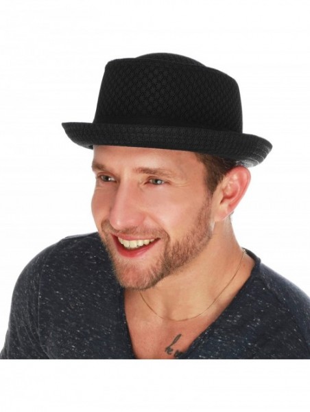 Fedoras Unisex Light Weight Classic Soft Cool Mesh Pork Pie hat - Black - C3183REK8UT $19.95