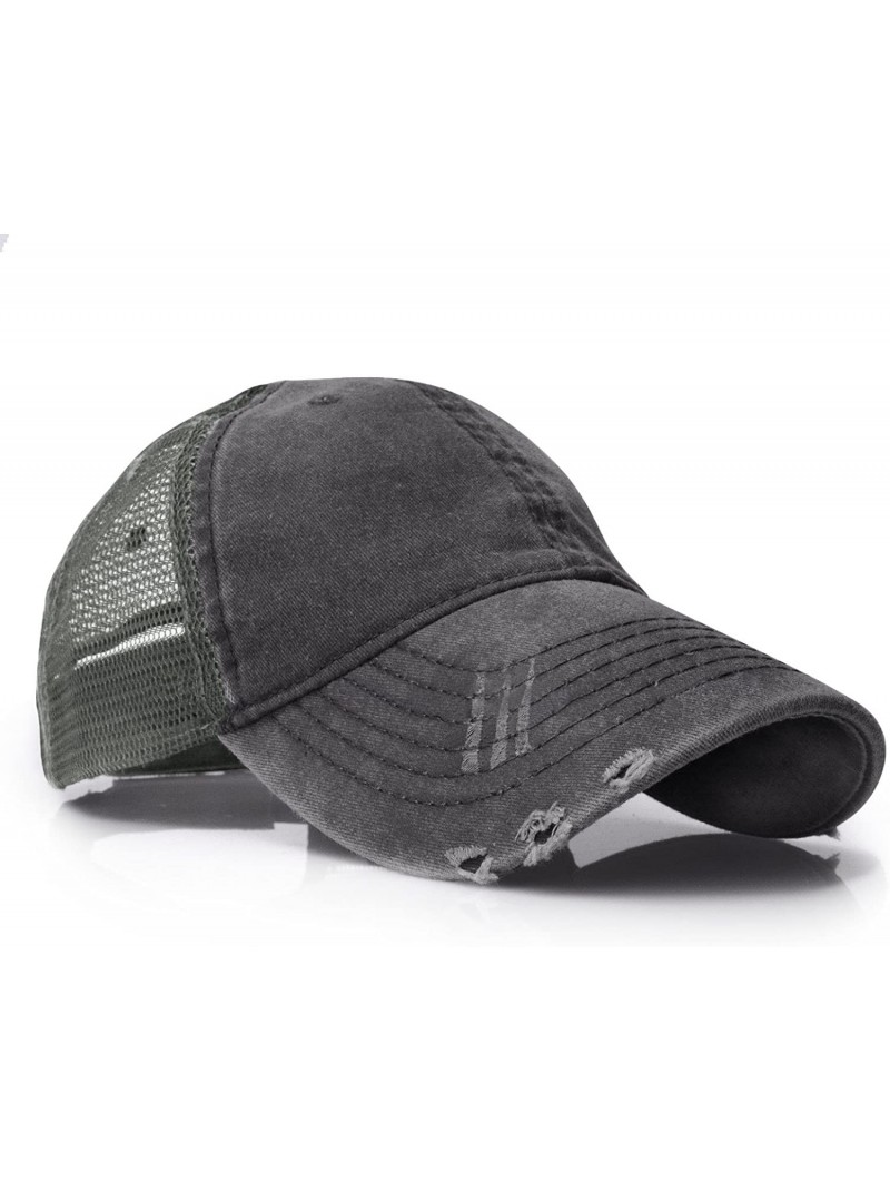 Baseball Caps Unisex Baseball Trucker Distressed Denim Mesh Summer Adjustable Sun Cap - Dk Grey - CD18DY5UX5K $11.74