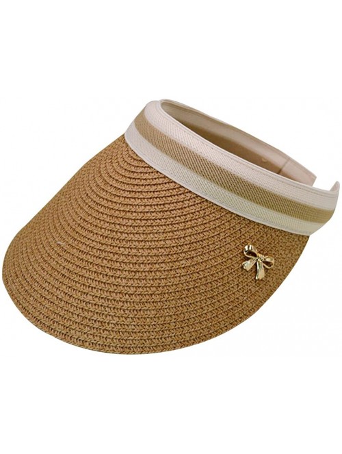 Sun Hats Women's Wide Brim Straw Visor Hat Sports Beach Clip-on Straw Hat Travel Sun Cap - Brown - C218OAAE5SO $21.81