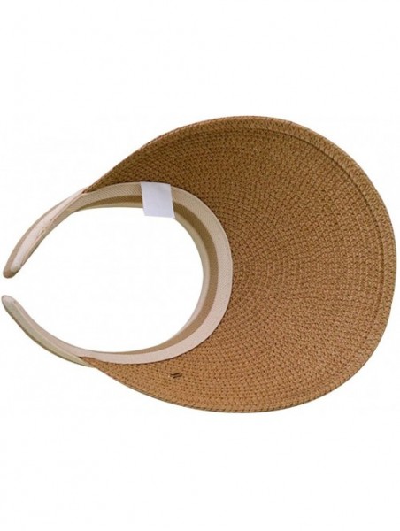 Sun Hats Women's Wide Brim Straw Visor Hat Sports Beach Clip-on Straw Hat Travel Sun Cap - Brown - C218OAAE5SO $21.81